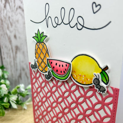 Hello! Cute Ants & Fruit Handmade Card