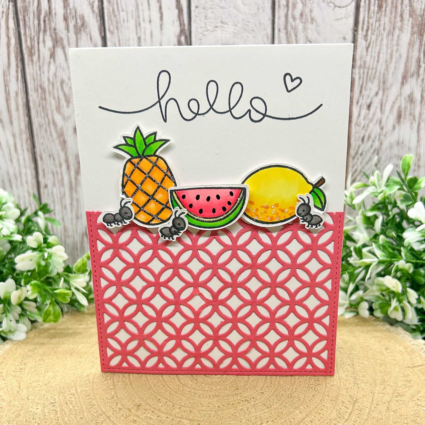 Hello! Cute Ants & Fruit Handmade Card