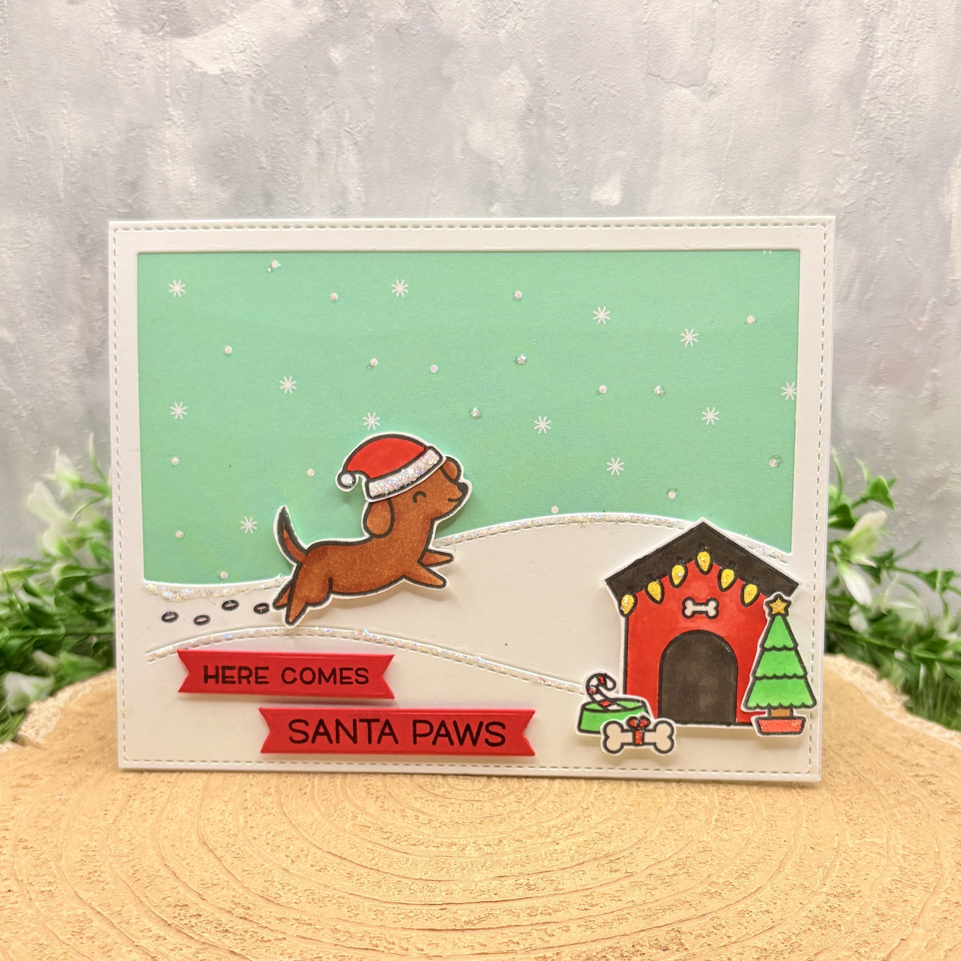 Here Comes Santa Paws Handmade Christmas Card