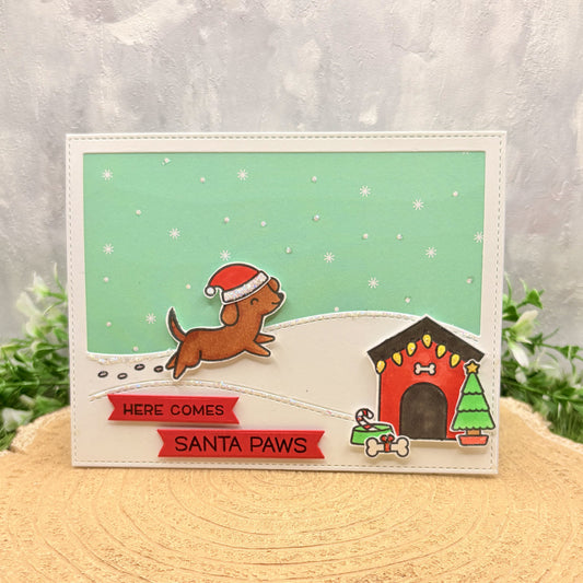 Here Comes Santa Paws Handmade Christmas Card