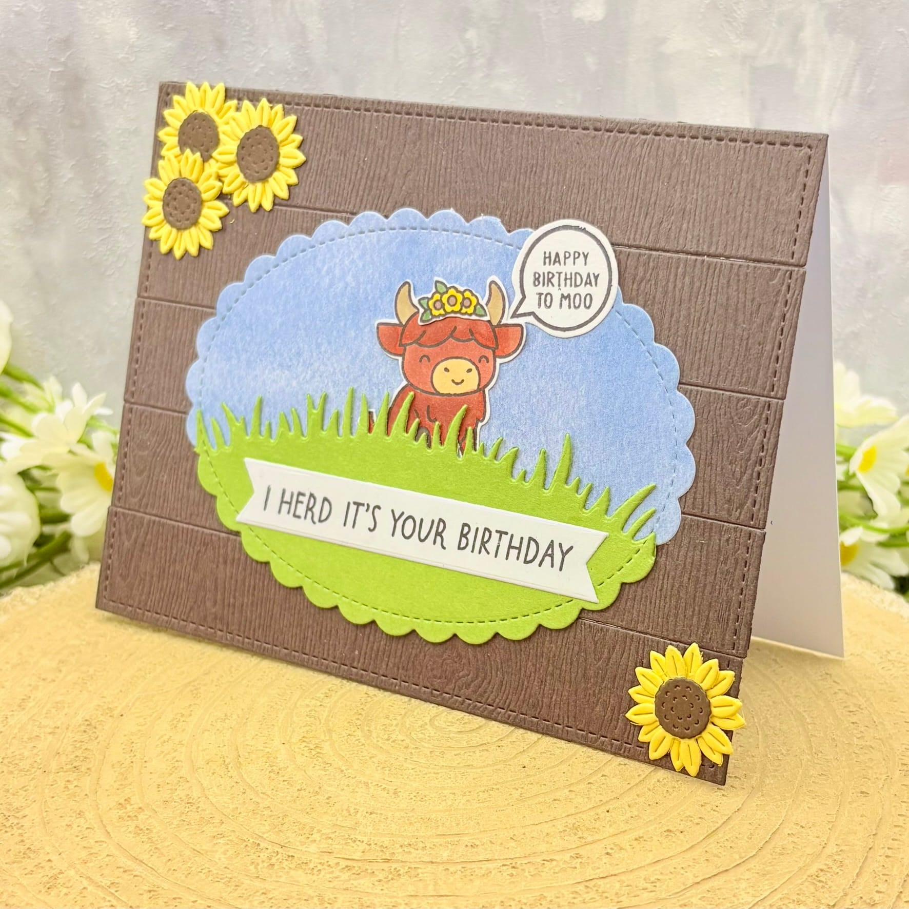 Highland Cow In Field Handmade Birthday Card-1