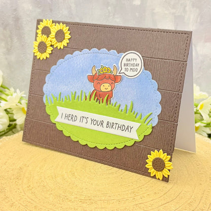 Highland Cow In Field Handmade Birthday Card-1