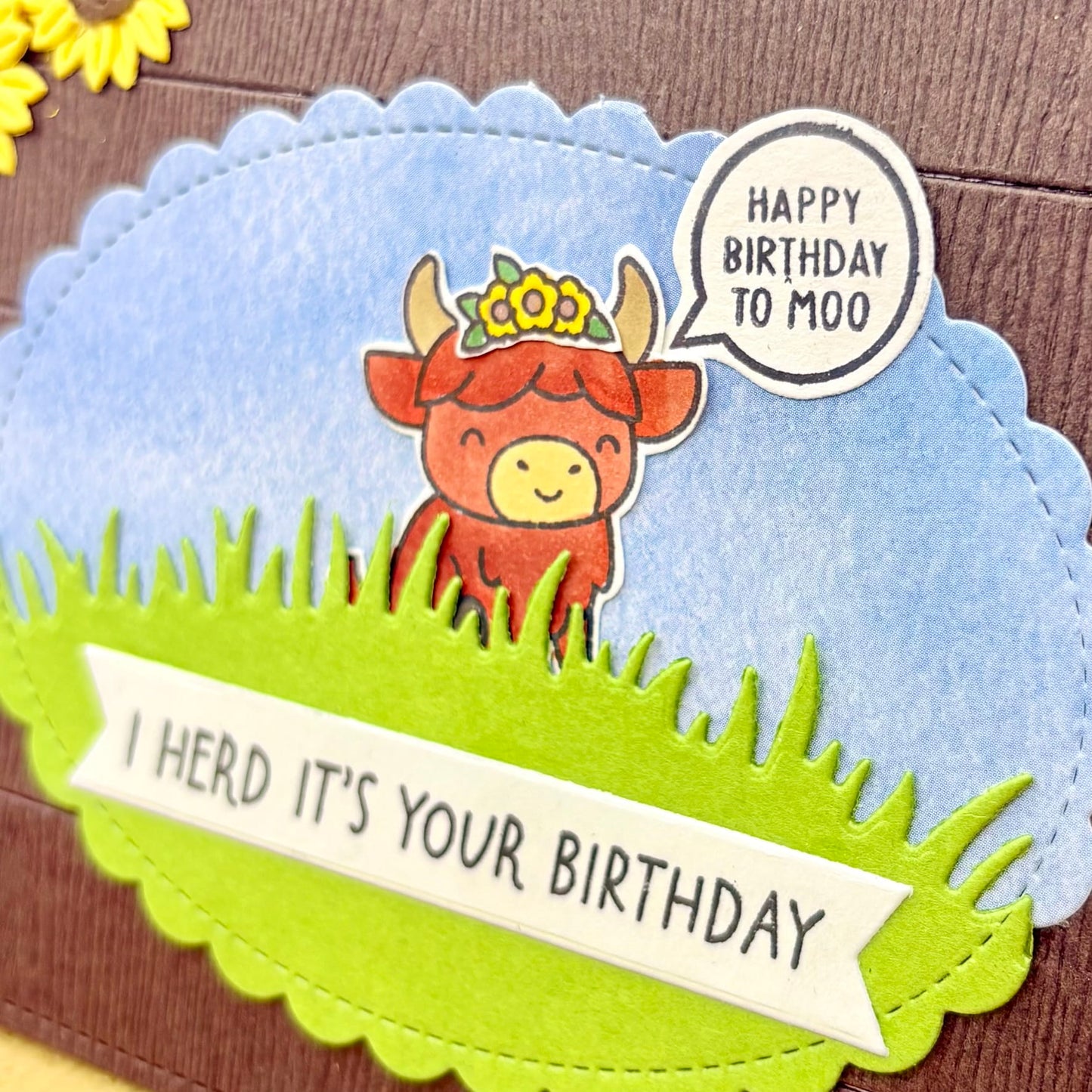 Highland Cow In Field Handmade Birthday Card-2