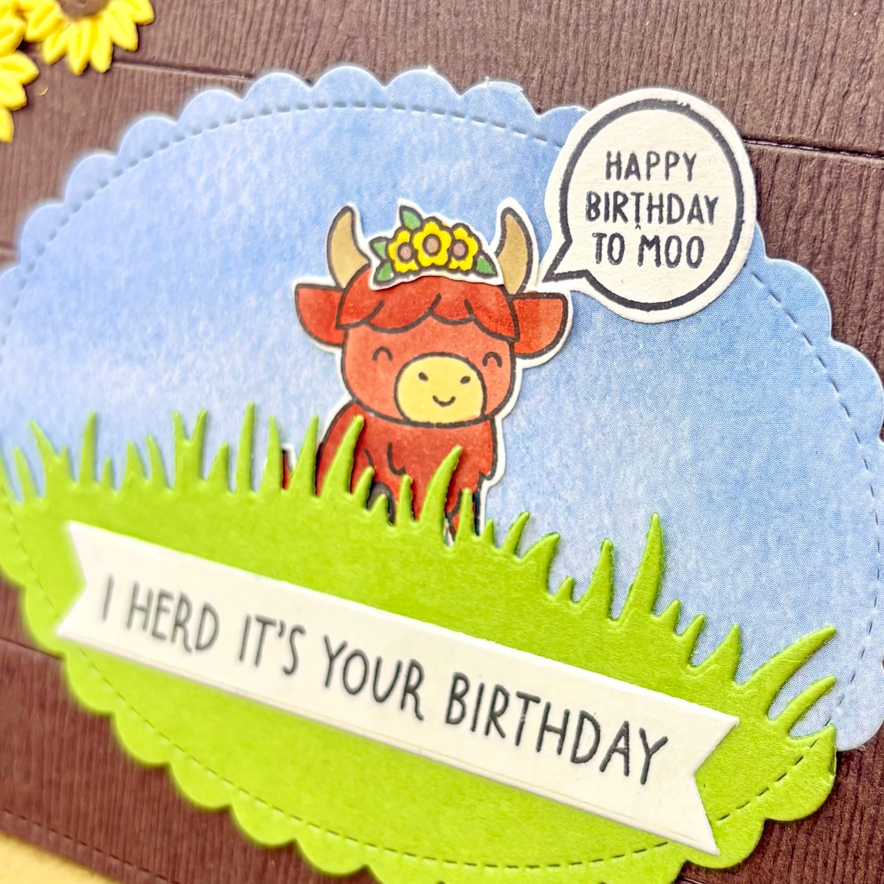 Highland Cow In Field Handmade Birthday Card-2
