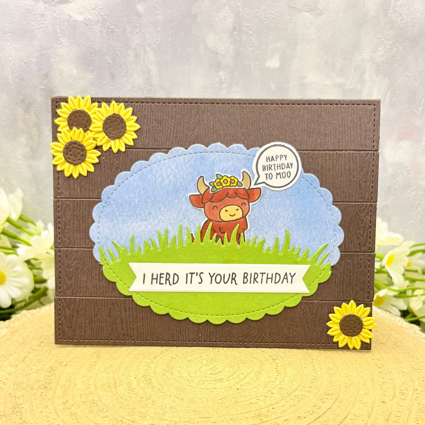 Highland Cow In Field Handmade Birthday Card