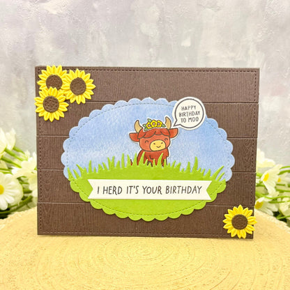 Highland Cow In Field Handmade Birthday Card