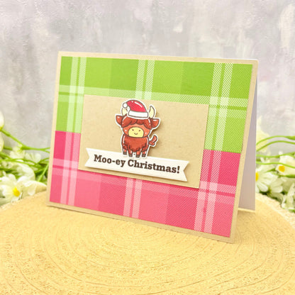 Highland Cow Moo-ey Christmas Handmade Christmas Card-1