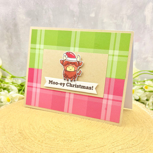Highland Cow Moo-ey Christmas Handmade Christmas Card-1