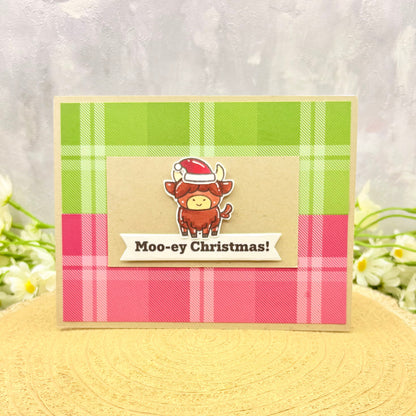 Highland Cow Moo-ey Christmas Handmade Christmas Card