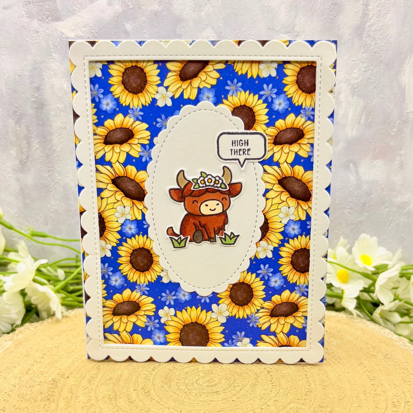 Highland Cow & Sunflowers Handmade Card-1