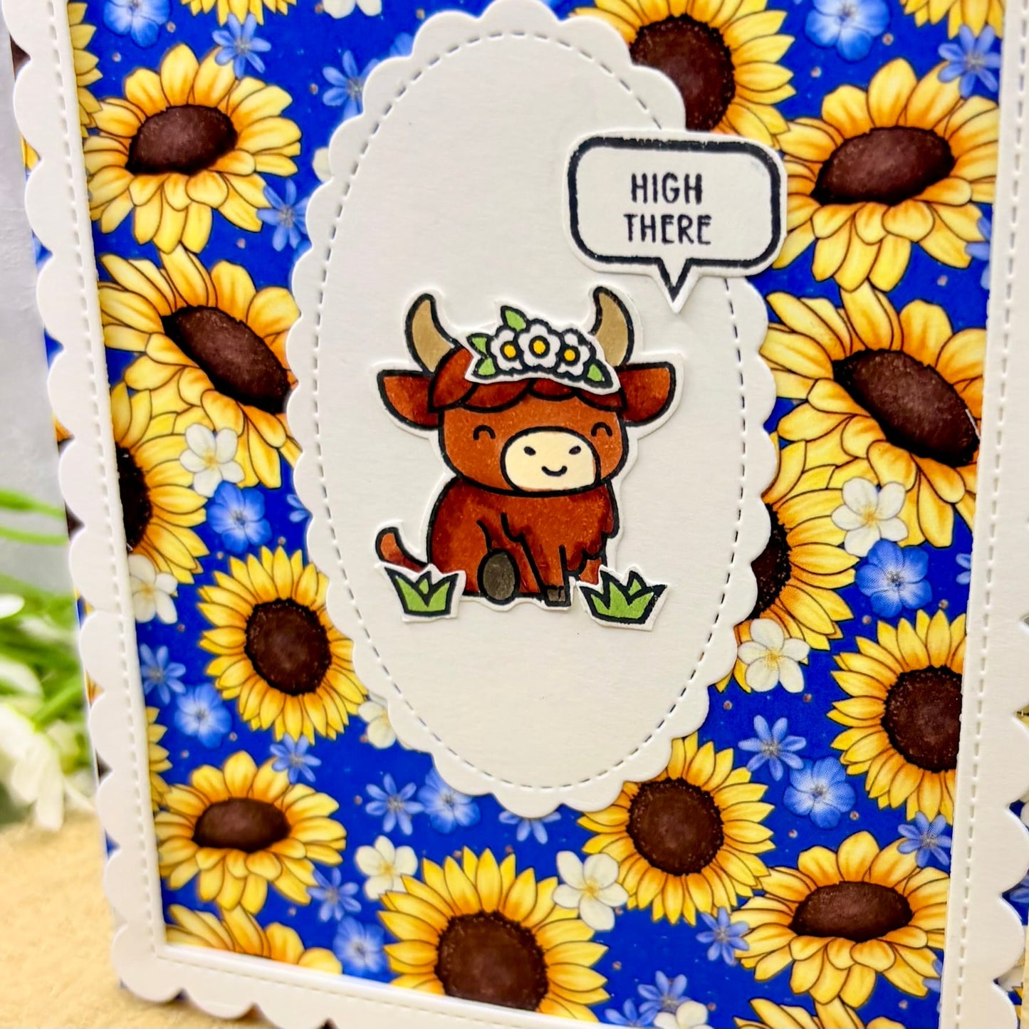 Highland Cow & Sunflowers Handmade Card-2