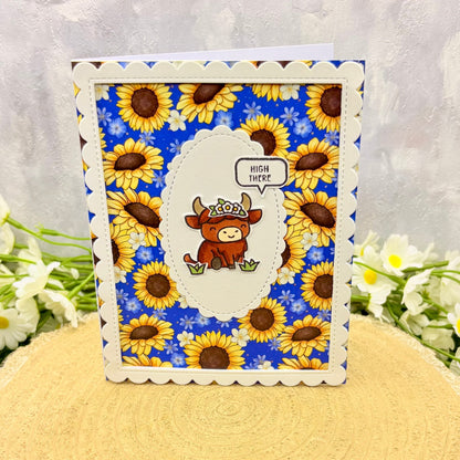 Highland Cow & Sunflowers Handmade Card