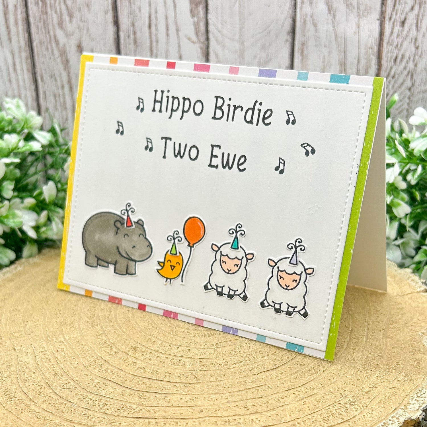 Hippo Birdie Two Ewe Funny Handmade Birthday Card-1