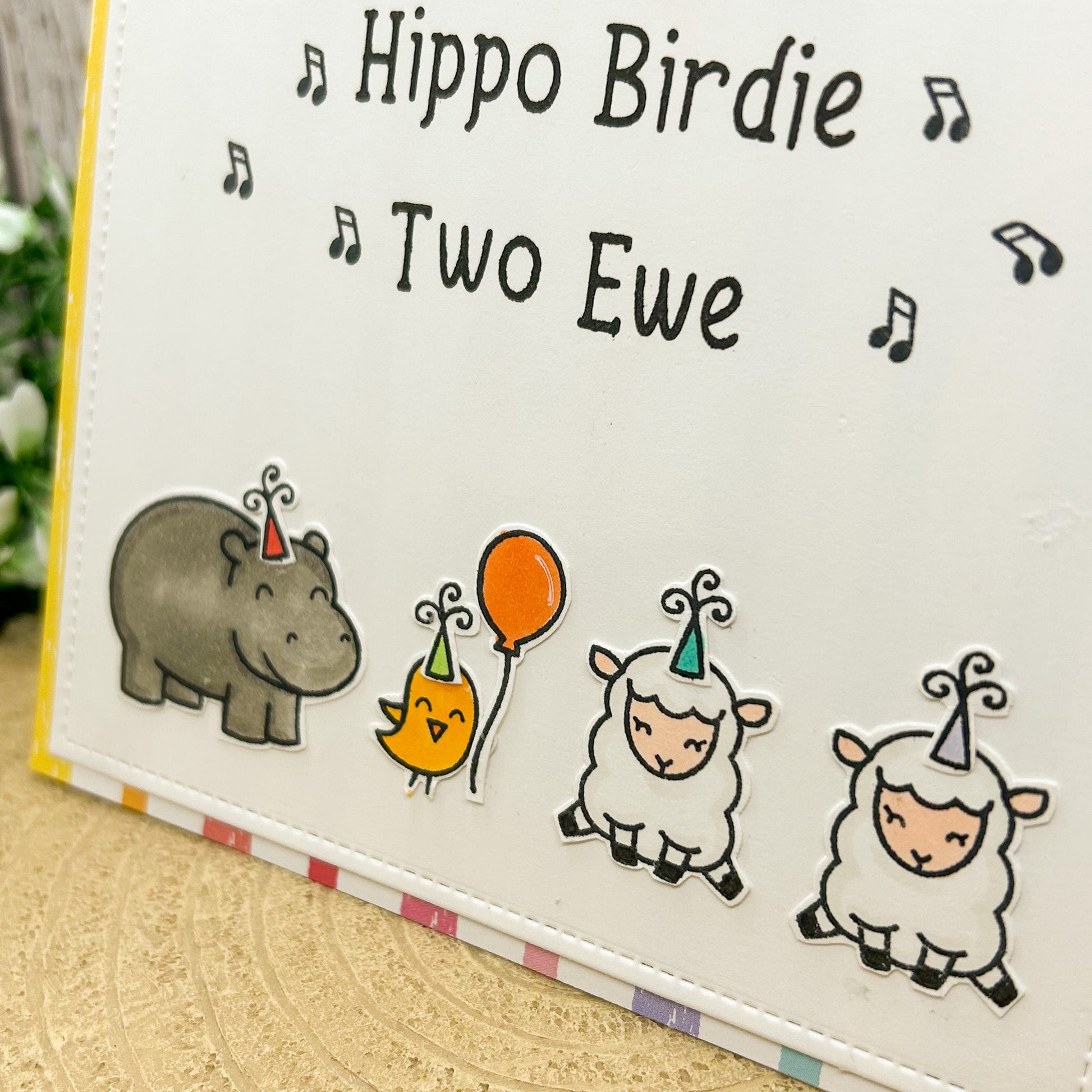 Hippo Birdie Two Ewe Funny Handmade Birthday Card-2