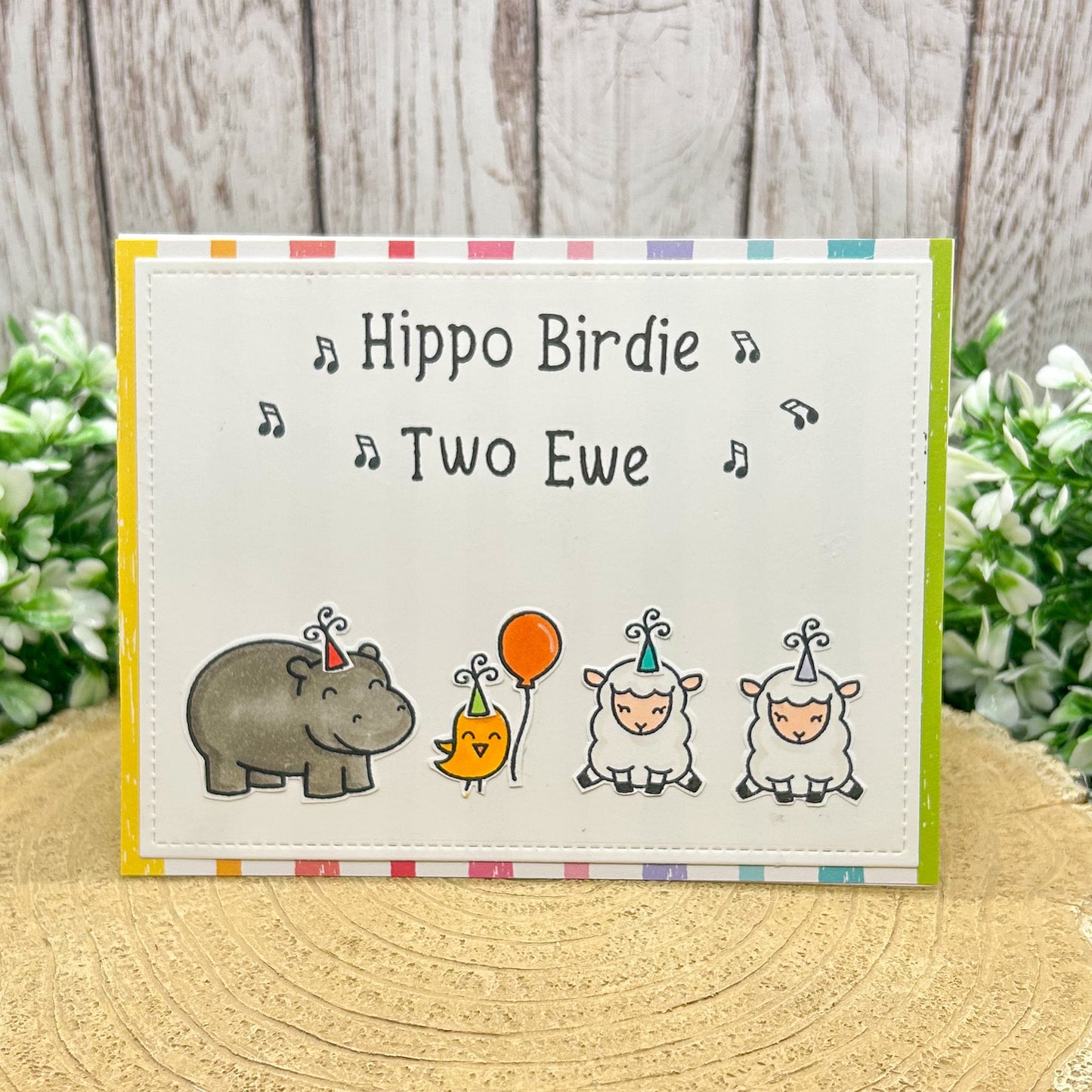 Hippo Birdie Two Ewe Funny Handmade Birthday Card