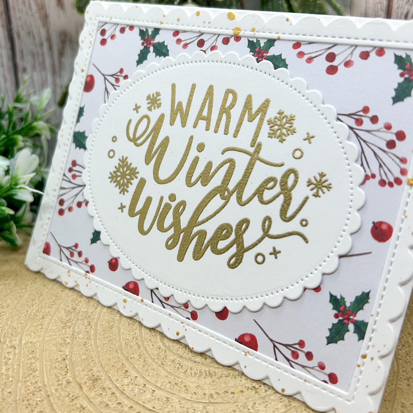 Holly & Berries Warm Winter Wishes Handmade Christmas Card-2