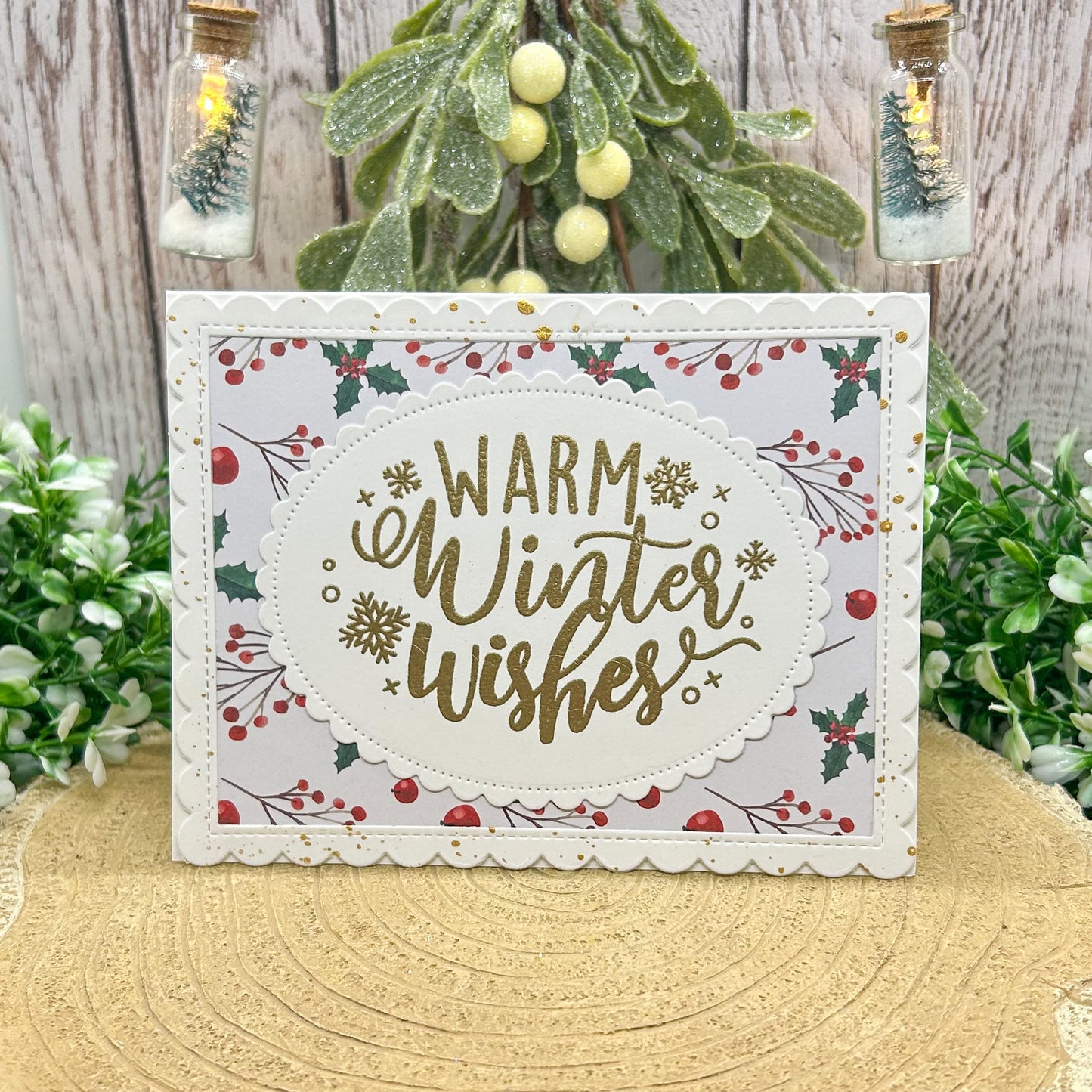 Holly & Berries Warm Winter Wishes Handmade Christmas Card