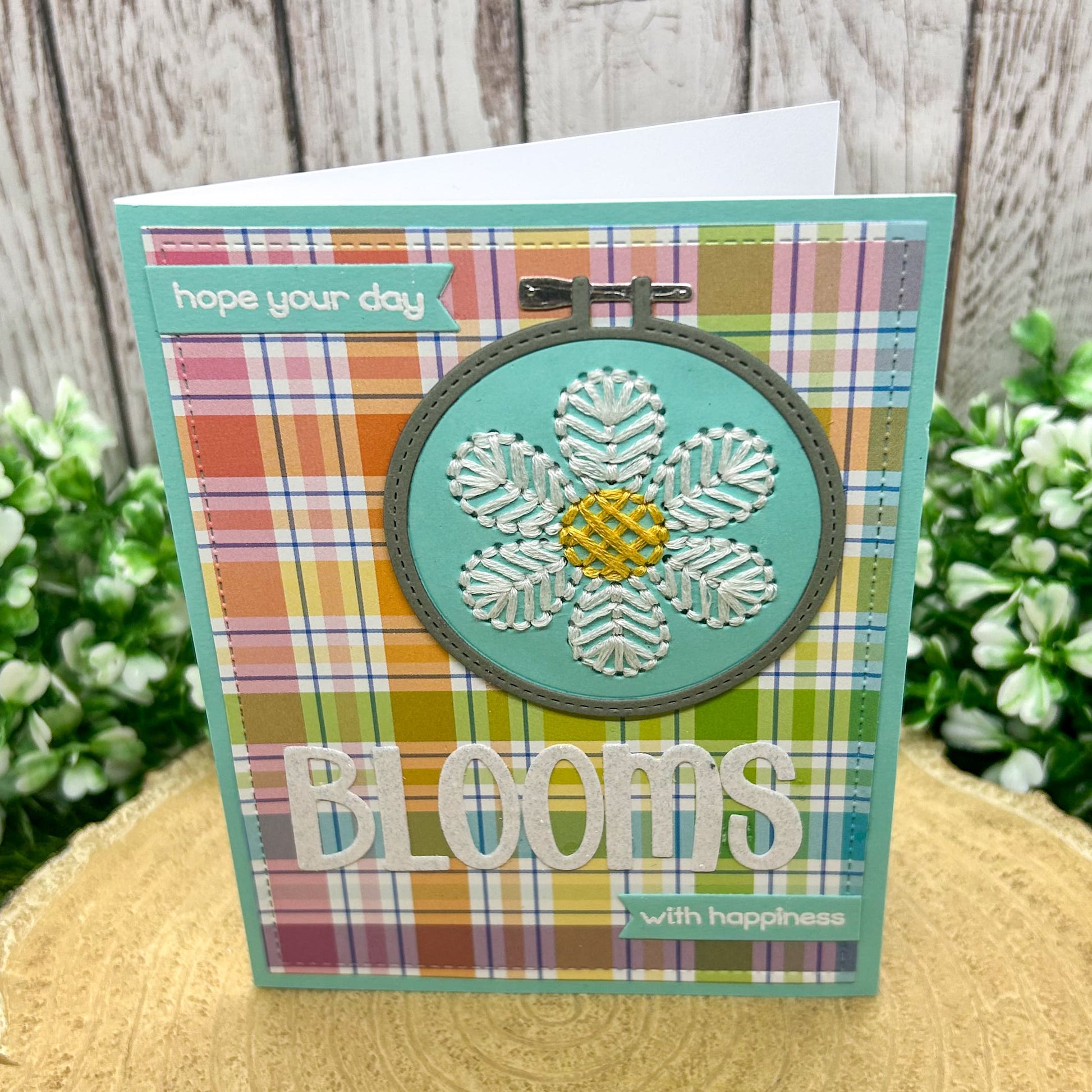 Hope Your Day Blooms Cross-stitched Flower Handmade Card-1