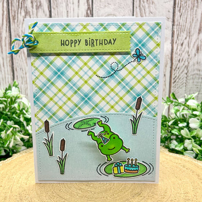 Hoppy Birthday Leaping Frog Handmade Birthday Card