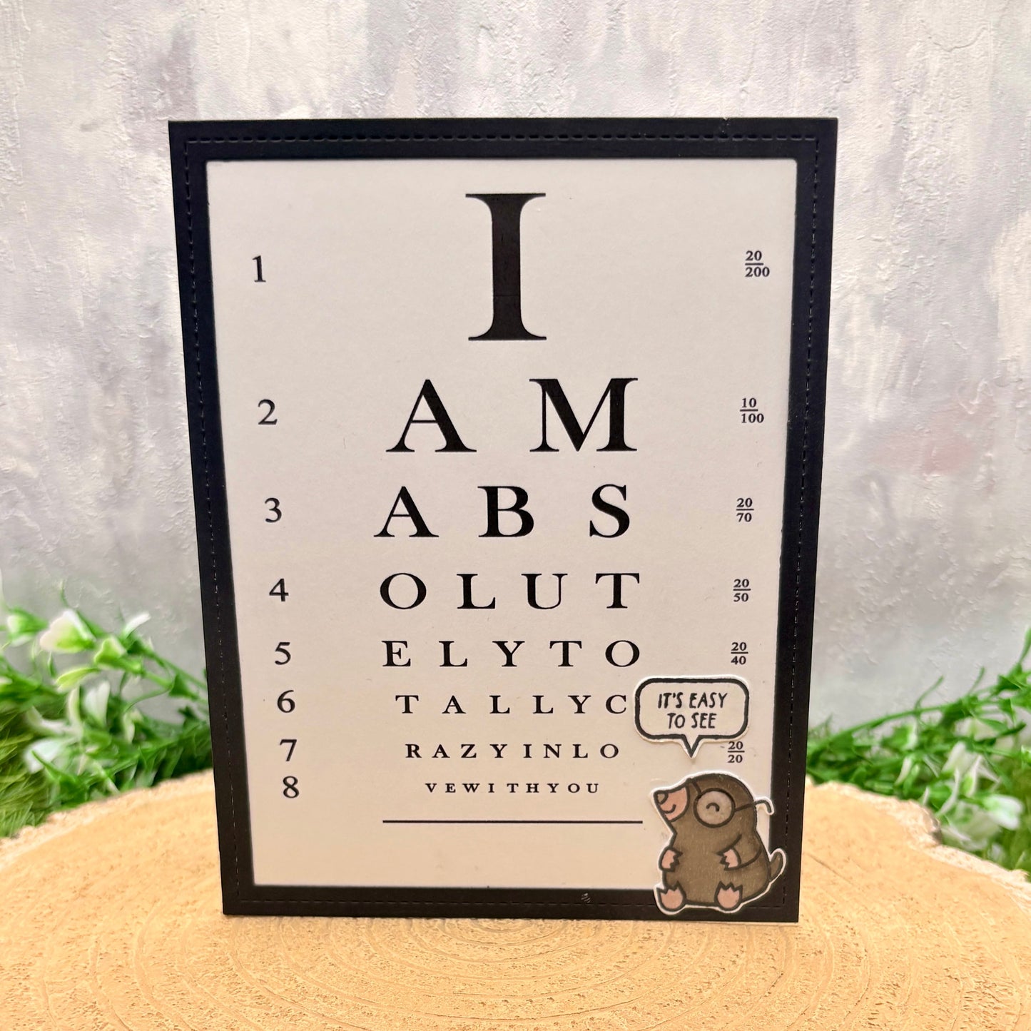 ‘Totally Crazy In Love’ Eye Test Pun Handmade Valentine's Day Card