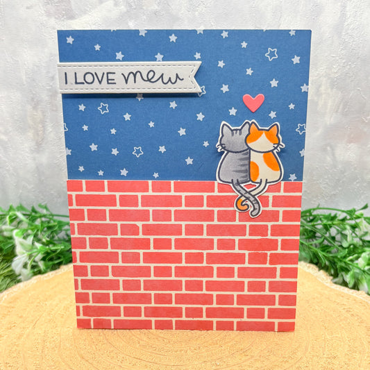 I Love Mew Cats On Wall Handmade Card