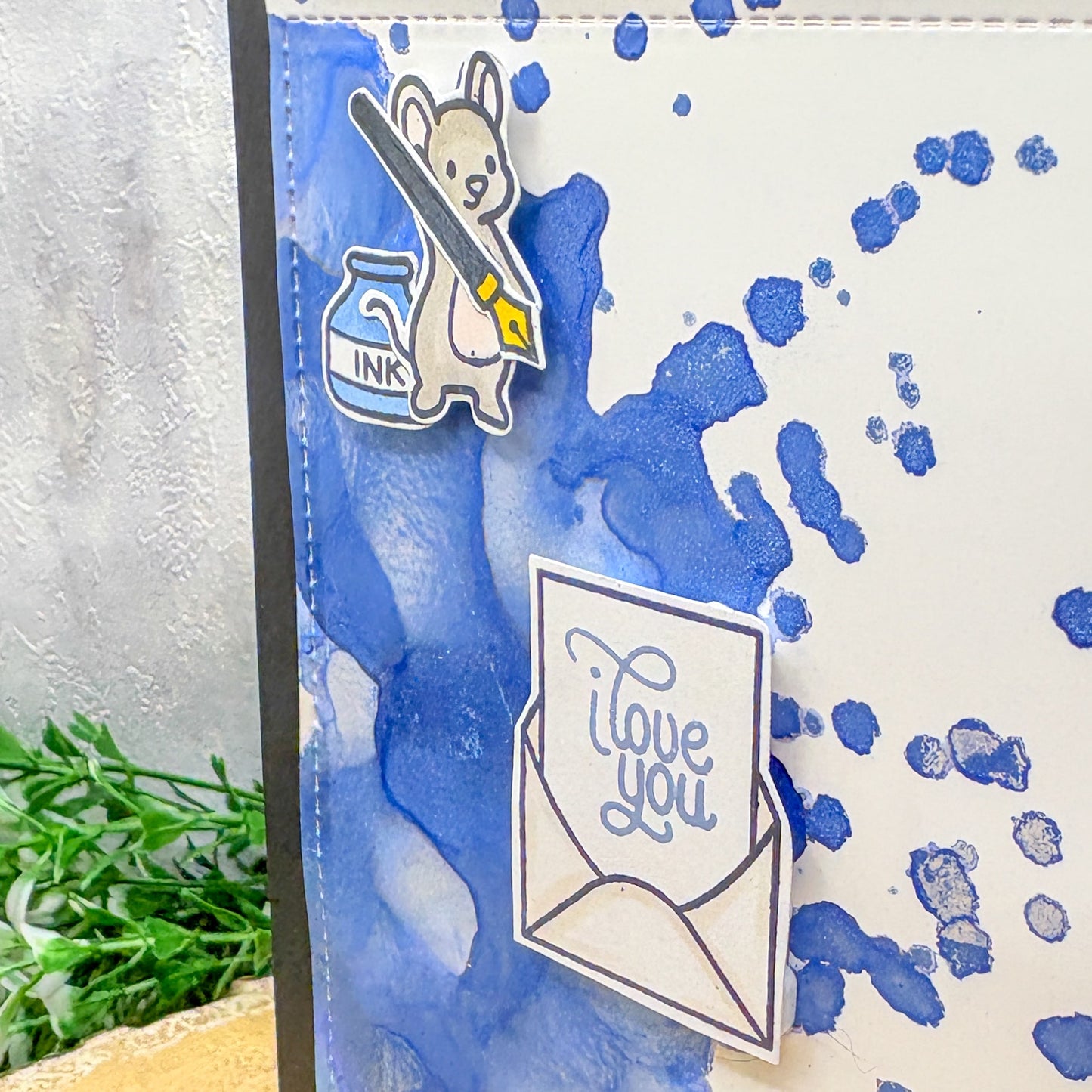 I Love You Blue Watercolour Mice Handmade Card-2