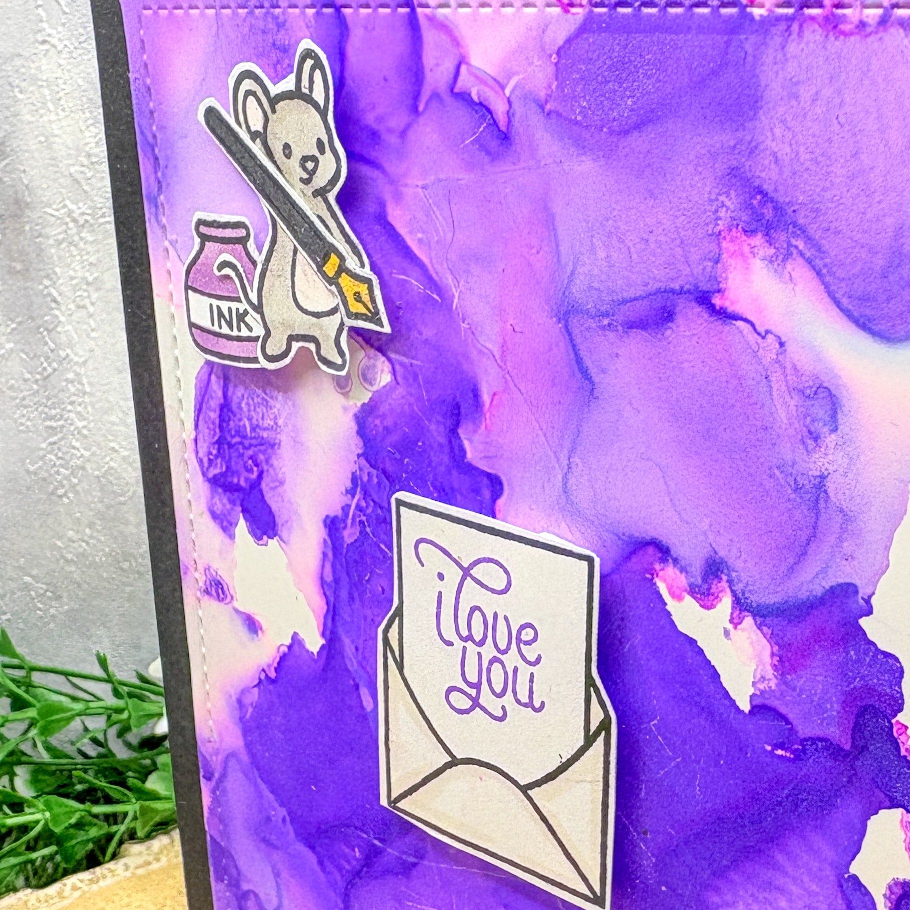 I Love You Purple Watercolour Mice Handmade Card-2