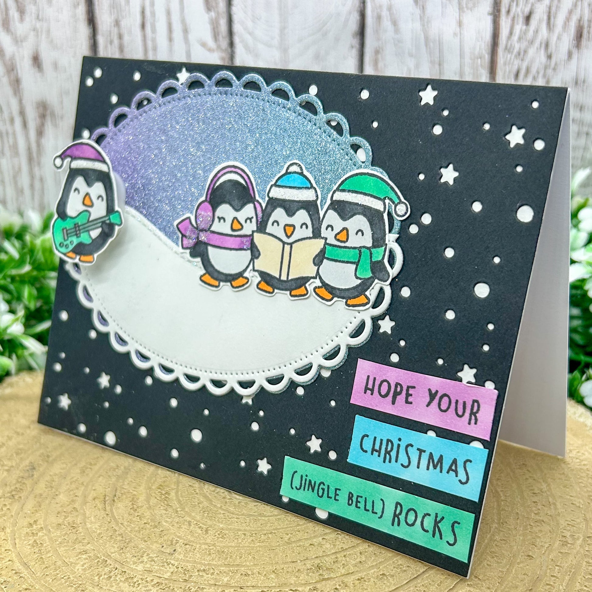Jingle Bell Rocks Penguins Handmade Christmas Card-1