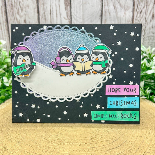 Jingle Bell Rocks Penguins Handmade Christmas Card