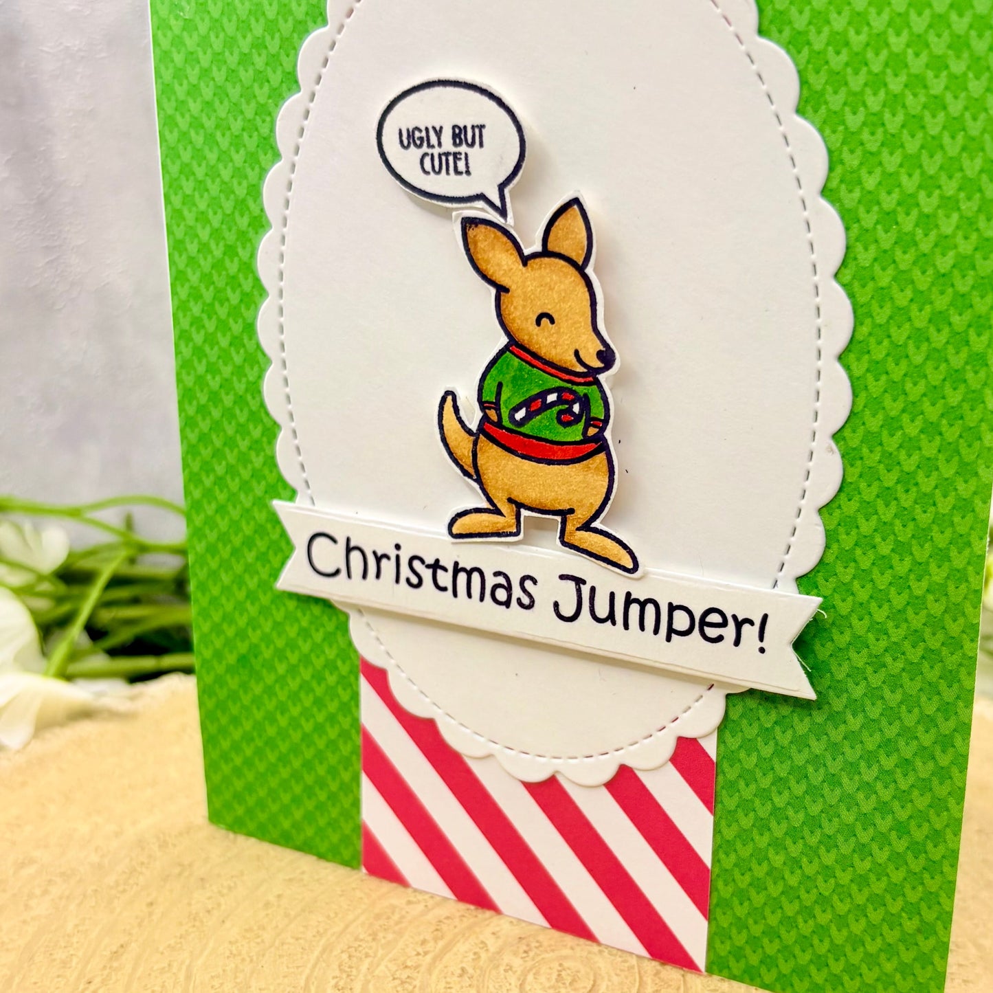Kangaroo In Christmas Jumper Handmade Christmas Card-2