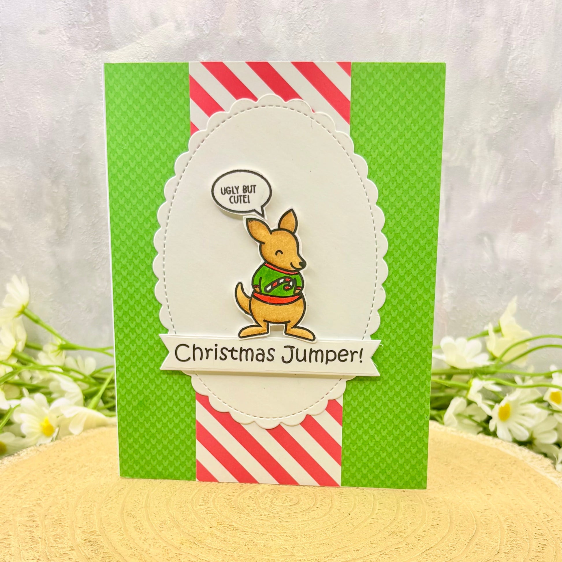 Kangaroo In Christmas Jumper Handmade Christmas Card