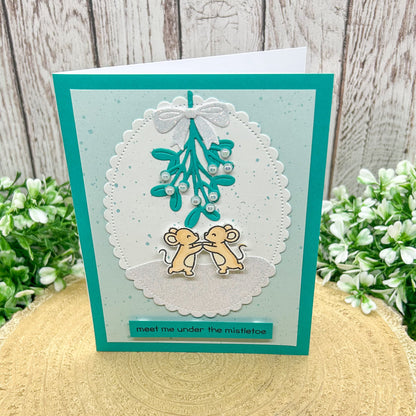 Kissing Mice Under Mistletoe Handmade Christmas Card-1