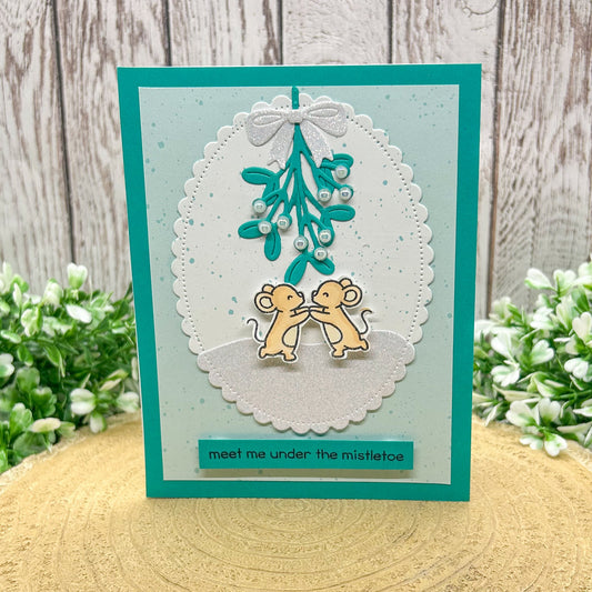 Kissing Mice Under Mistletoe Handmade Christmas Card