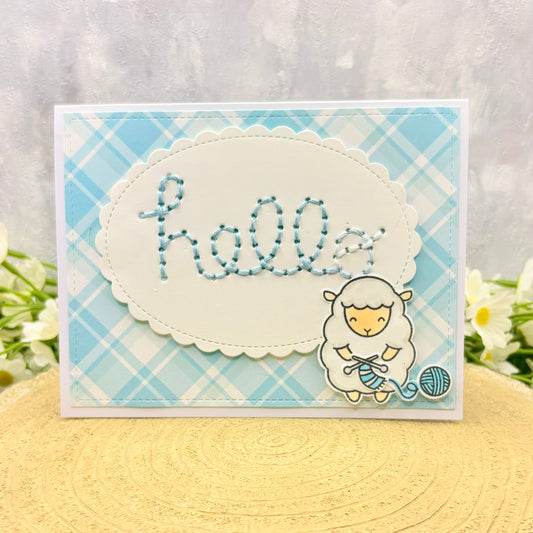 Knitting Sheep HELLO Handmade Card