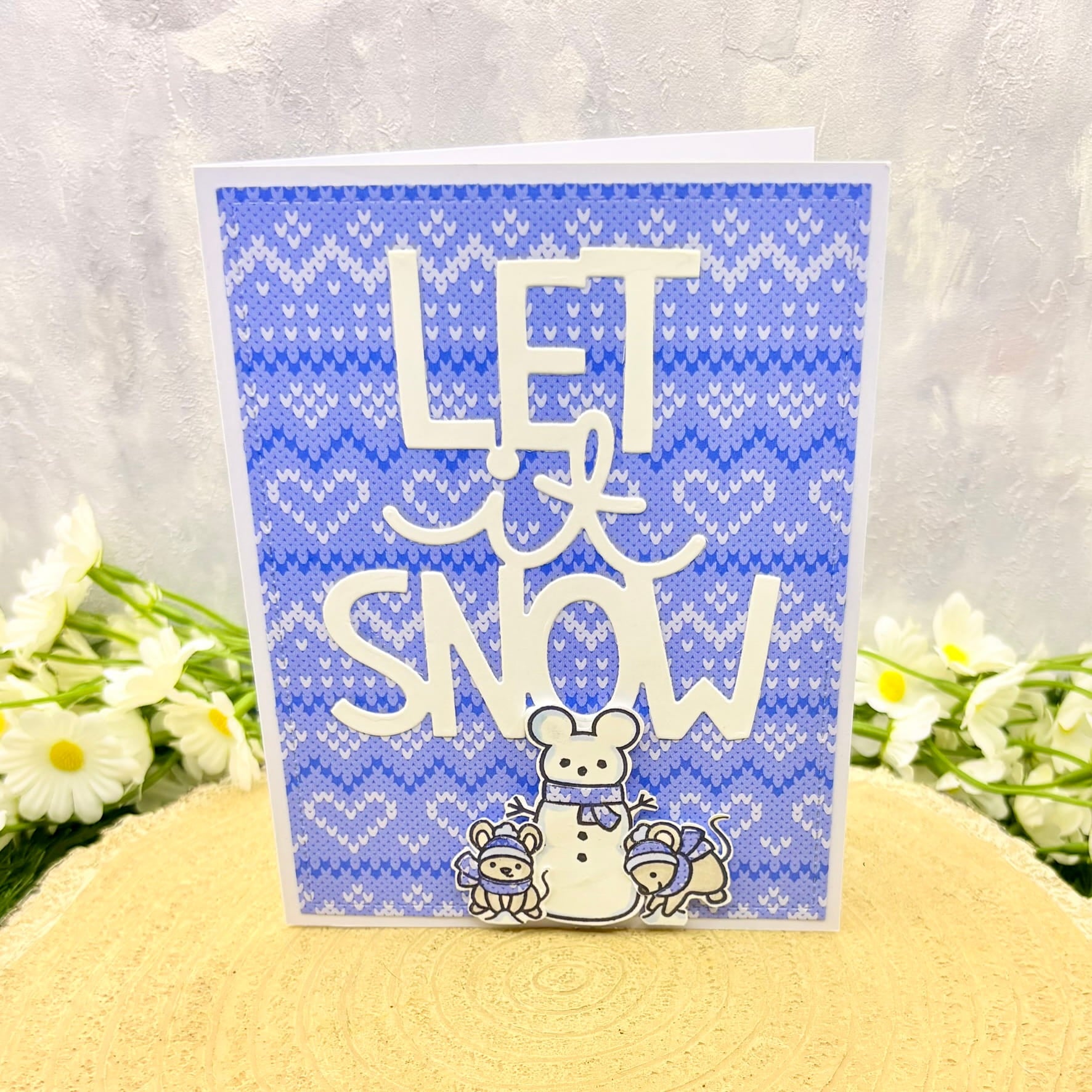 Let It Snow Blue Jumper Design Handmade Christmas Card-1