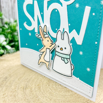 Let It Snow Bunny & Snowman Handmade Christmas Card