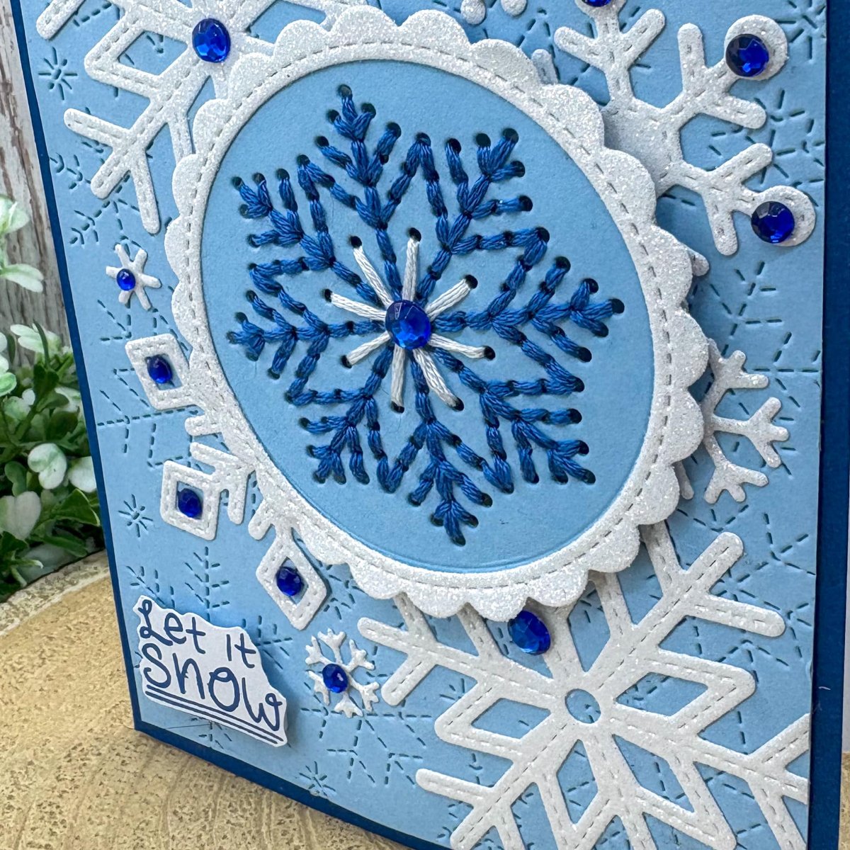 Let It Snow Cross Stitched Handmade Christmas Card-2