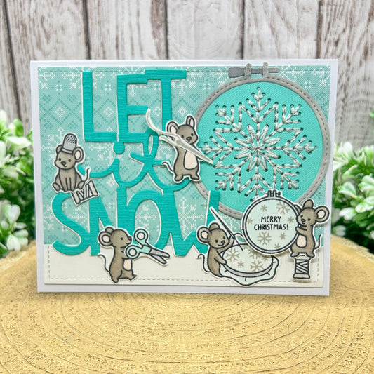 Let It Snow Cross Stitched Handmade Christmas Card