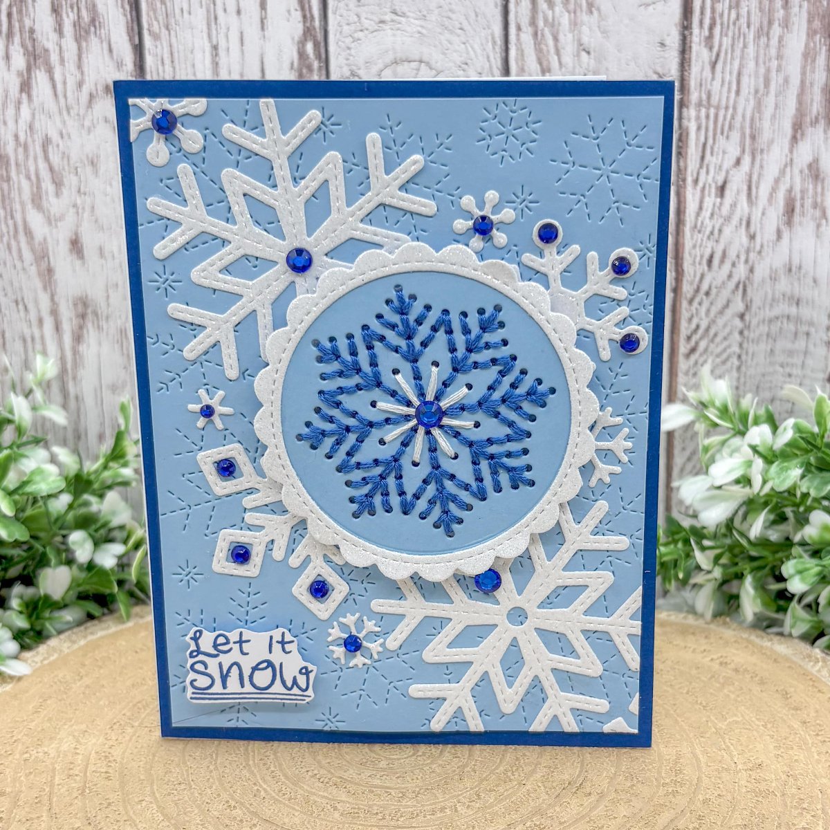 Let It Snow Cross Stitched Handmade Christmas Card