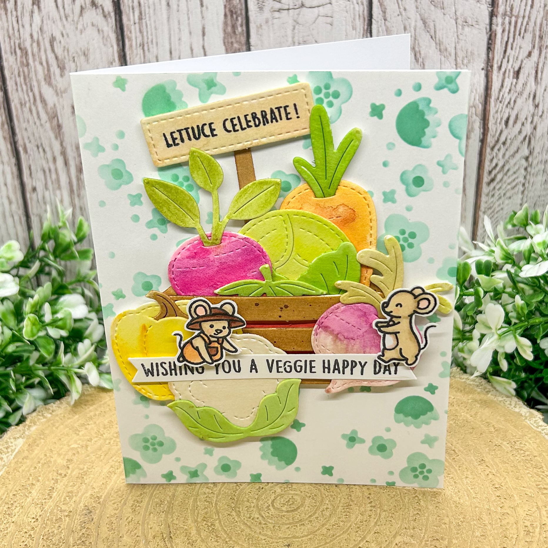 Lettuce Celebrate Veggie Basket Handmade Birthday Card-1