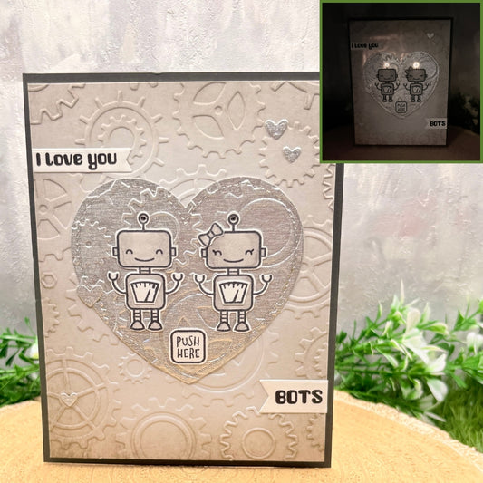 Love You Bots Handmade Light Up Valentine's Day Card