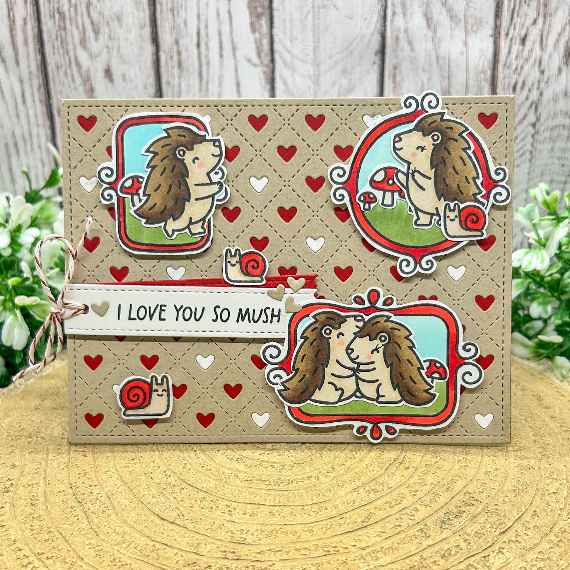 Love You So Mush Hedgehogs & Snails Handmade Valentine's Day Card