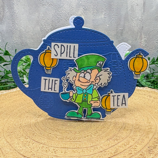 Mad Hatter Teapot Shaped Handmade Card