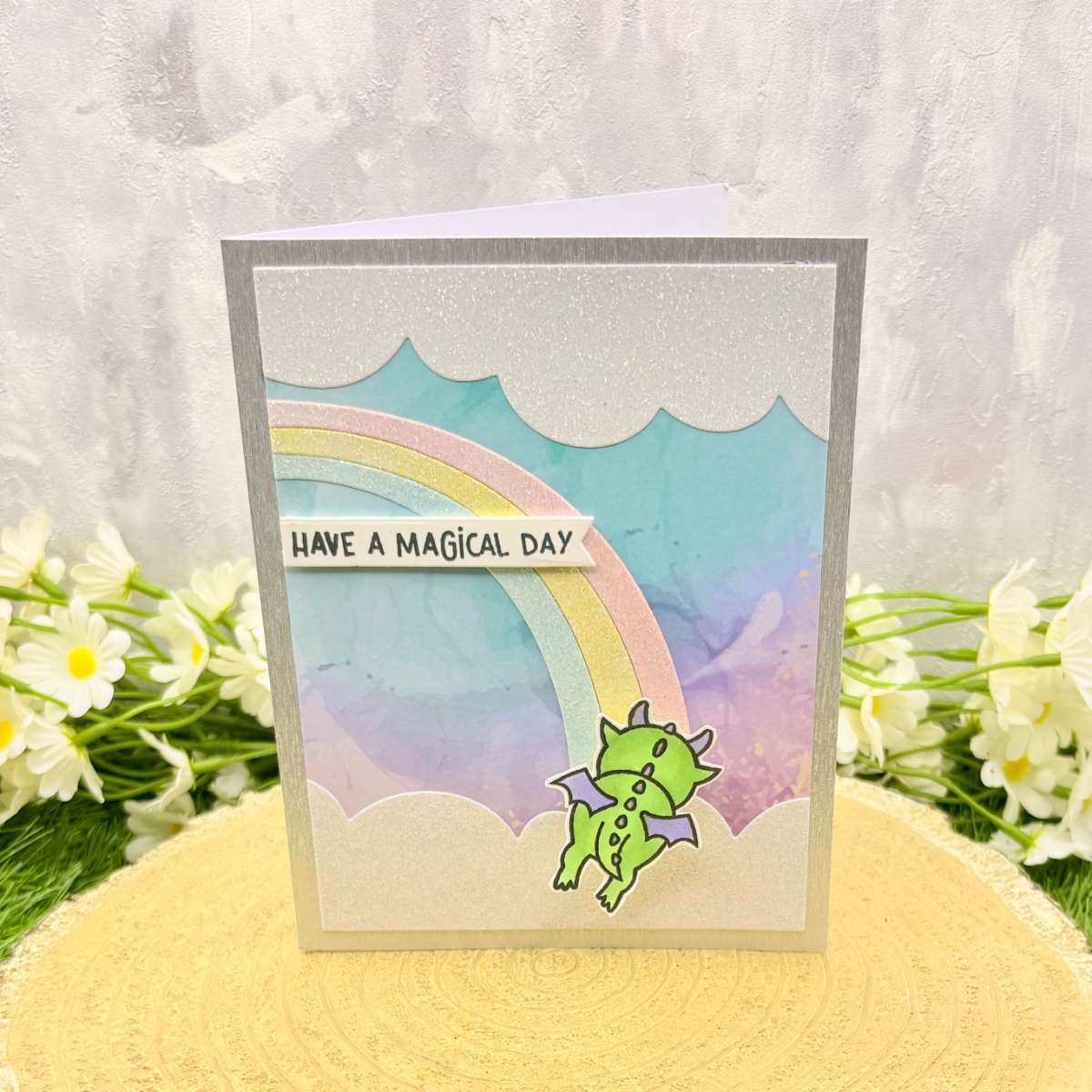 Magical Dragon & Rainbow Handmade Birthday Card-1