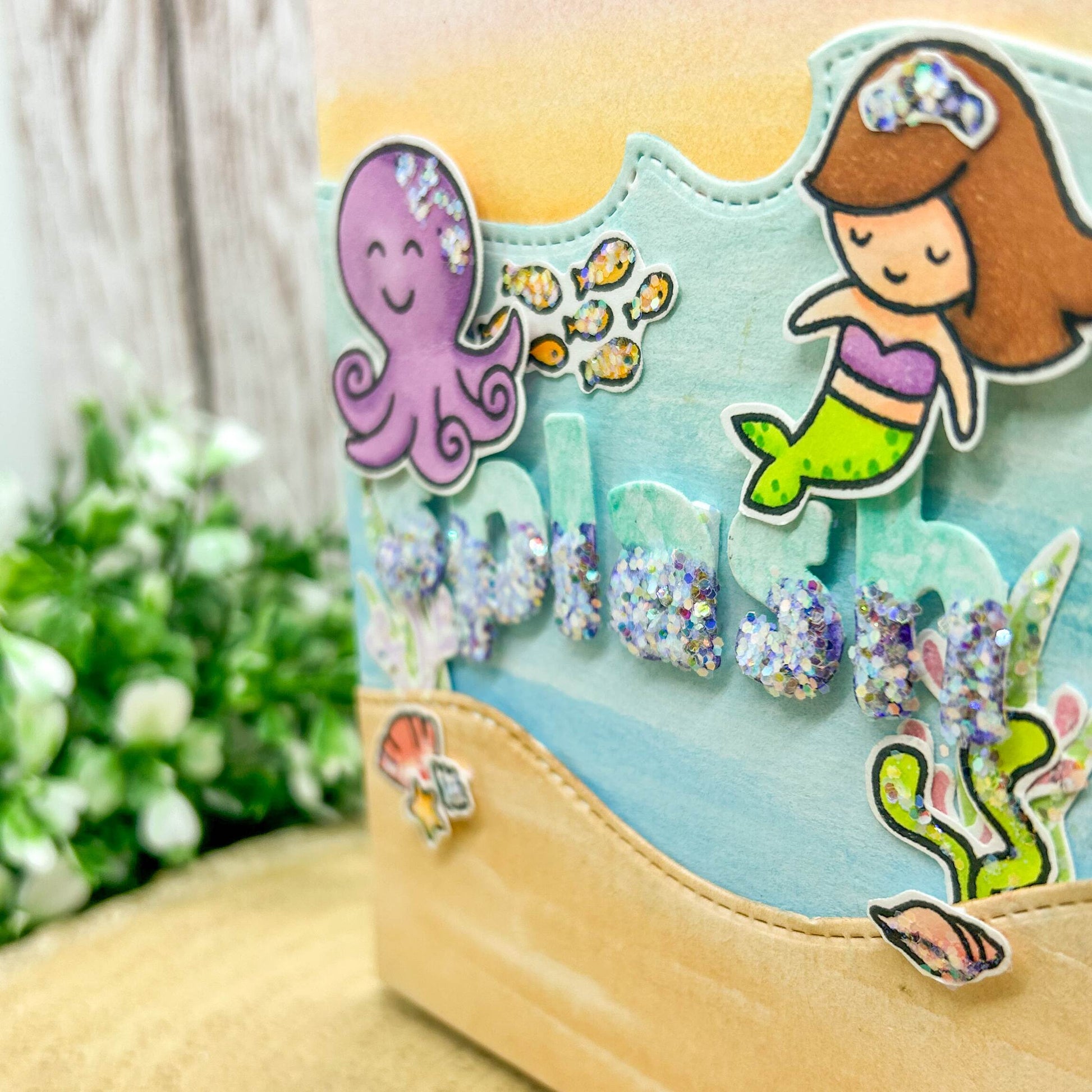 Make A Splash Mermaid & Octopus Handmade Card-2