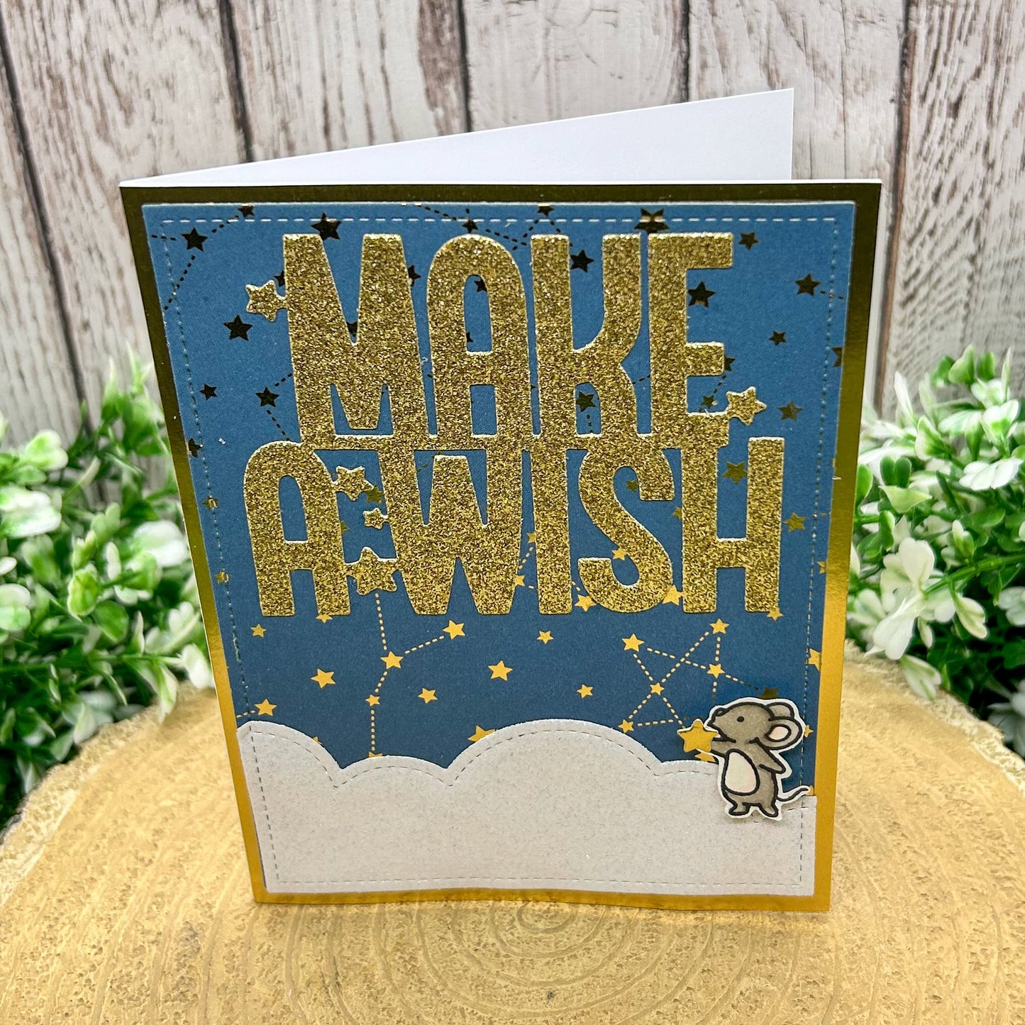 Make A Wish Cute Mouse Starry Night Handmade Card-1