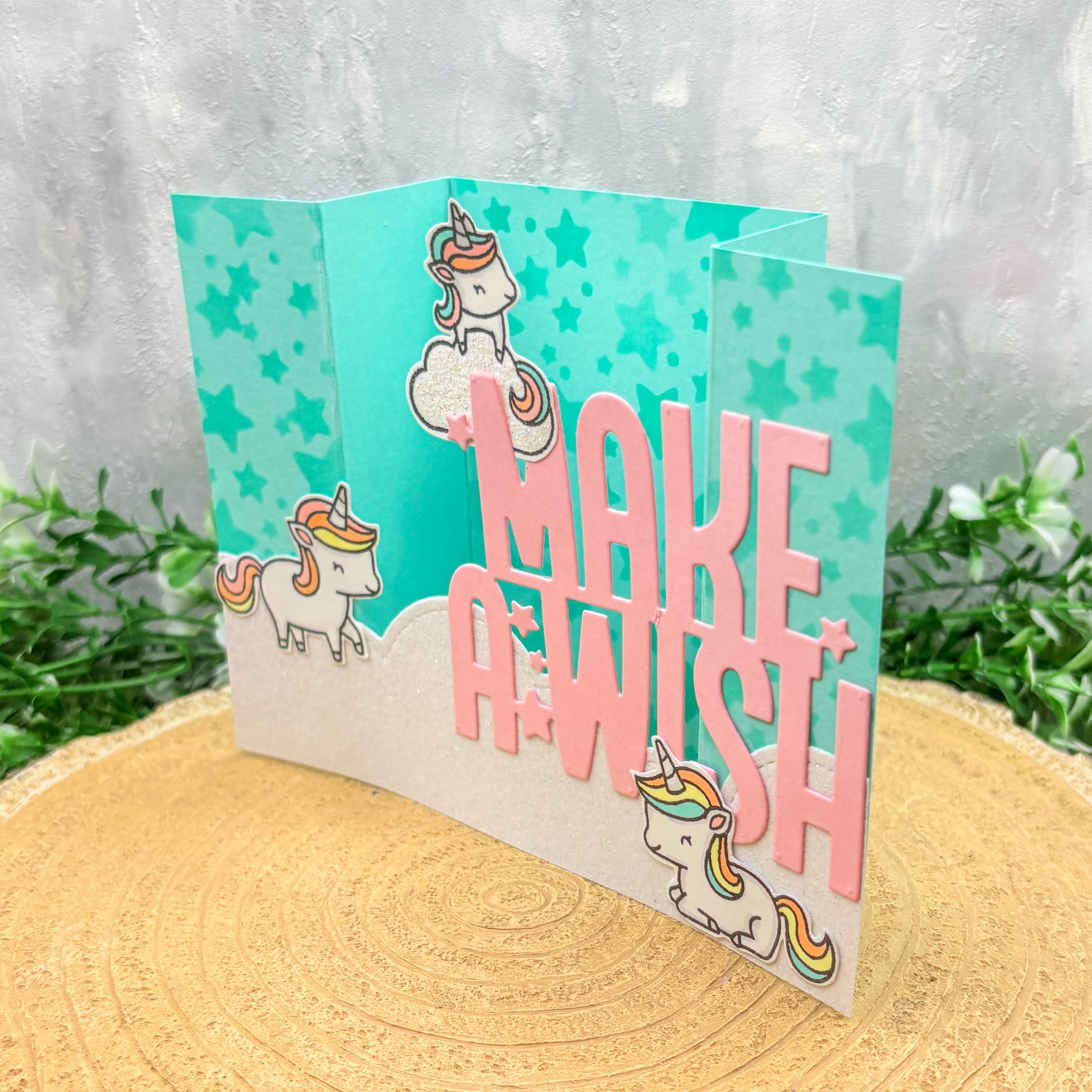 Make A Wish Unicorns Standing Handmade Birthday Card-2