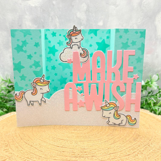 Make A Wish Unicorns Standing Handmade Birthday Card