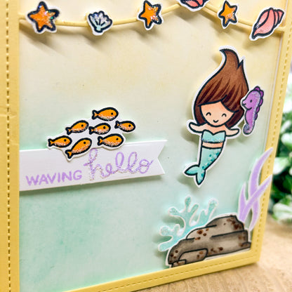 Mermaid Waving Hello Handmade Birthday Card-2