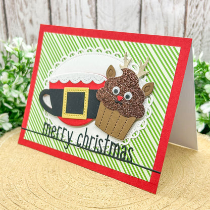 Merry Christmas Cupcake Rudolph Handmade Christmas Card-1